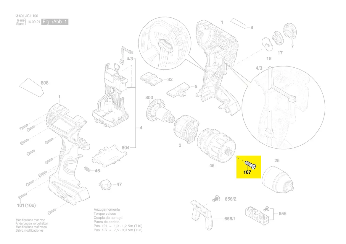 Vis tête fraisée réf. 2 603 421 229 pour fixation mandrin